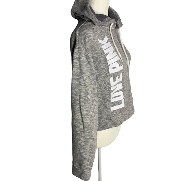 Victorias Secret Pink Cropped Sweatshirt XS Grey Hooded Long Sleeve Fleece - Picture 5 of 7